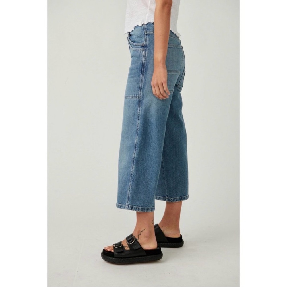Free People Piper Wide Leg Crop Jeans 27 Med Denim Wash Casual 90s Retro boho - Picture 4 of 14